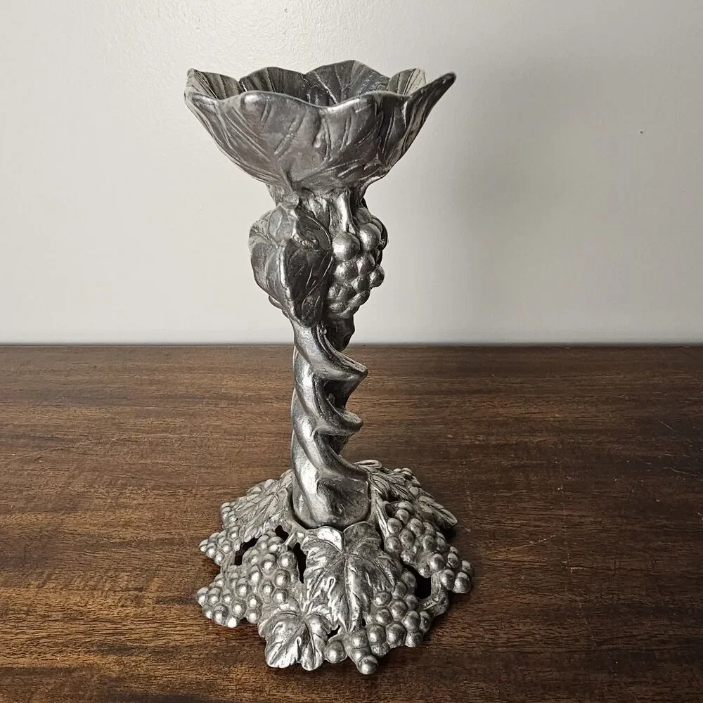 Vintage Arthur Court Grape Spiral Candle Holder Sand Cast Aluminum 1996